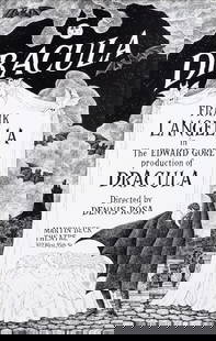 DRACULA BROADWAY 1977 POSTER BY EDWARD GOREY WITH FRANK LANGELLA: Original 1977 Dracula Broadway theater poster. Starring Frank Langella as Dracula, produced by Edward Gorey. 14 x 22 inches.