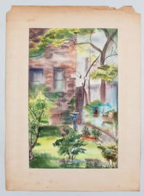 ORIGINAL BACKYARD SCENERY WATERCOLOR PAINTING