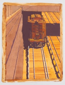 ORIGINAL VINTAGE TRAIN COVER ART GOUACHE COLOR PAINTING