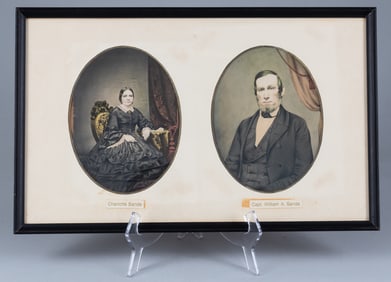 HAND-COLORED SALTED PAPER PRINT PHOTOS OF SEA CAPT AND WIFE