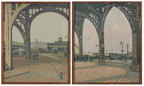 SIDNEY M. WIGGINS DIPTYCH OIL PAINTINGS - E. C. BABCOCK GALLERY N.Y.C.