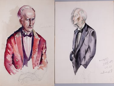 2 ORIGINAL WATERCOLOR PORTRAIT PAINTINGS