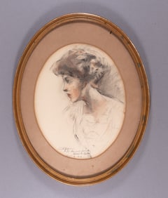 ORIGINAL HAND-COLORED PENCIL SKETCH OF A WOMAN