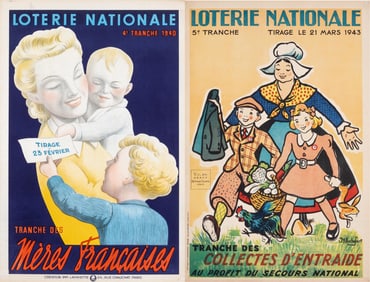 2 WWII FRENCH LOTERIE NATIONALE POSTER