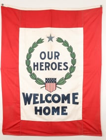 WWI OUR HEROES WELCOME HOME CLOTH BANNER
