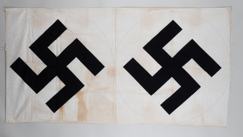 2 GERMAN THIRD REICH SWASTIKA FLAG CENTERS UNCUT