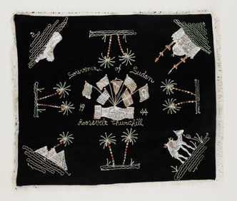 WWII NORTH AFRICA ROOSEVELT CHURCHILL TABLE CLOTH PRESENTED TO RAF AIRMAN