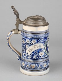 VINTAGE BURGERBRAUKELLER BEER STEIN NAMED TO SPANISH SOLDIER