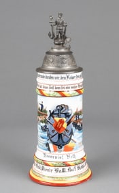 VINTAGE GERMAN PIONEER BATTALION 14 LITHOPHANE BEER STEIN