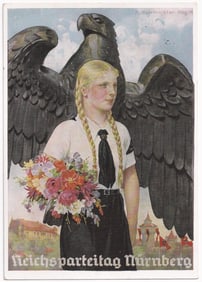 1937 REICHSPARTEITAG NUREMBERG BDM HITLER YOUTH POSTCARD