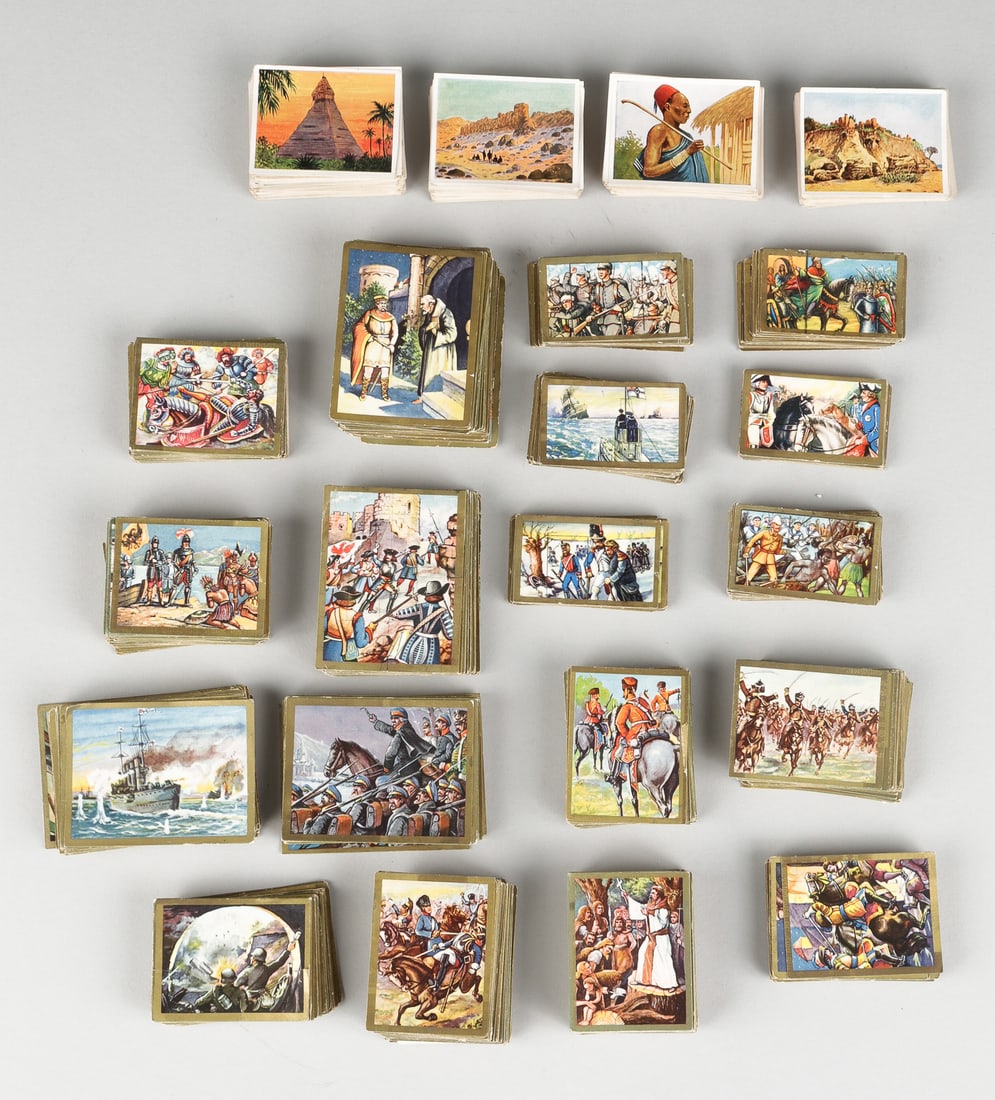 1000+ HUGE COLLECTION OF GERMAN CIGARETTE CARDS: Huge lot of 1000+ German cigarette cards, including the complete Deutsche Kolonien set, along with other colonial military cigarette cards. Approx. 3 x 3.5 inches each.