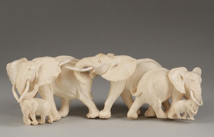 AFRICAN CARVED TUSK ELEPHANT SCULPTURE