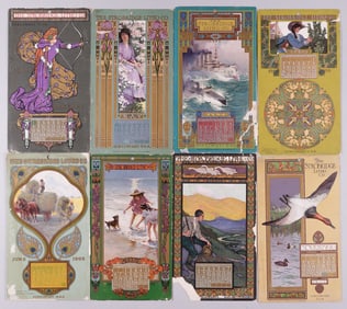 8 STROBRIDGE LITHO CO. CALENDAR CARDS 1905