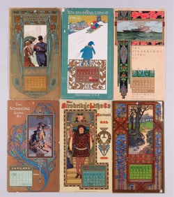 6 STROBRIDGE LITHO CO. CALENDAR CARDS 1906