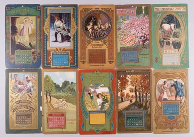 10 STROBRIDGE LITHO CO. CALENDAR CARDS 1907