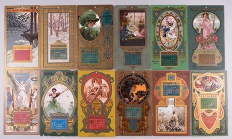 12 STROBRIDGE LITHO CO. CALENDAR CARDS [1908 FULL YEAR]