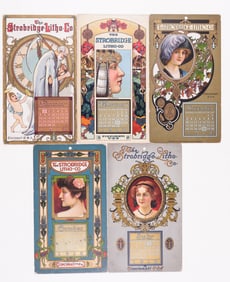 5 STROBRIDGE LITHO CO. CALENDAR CARDS 1912