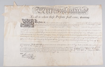 ANTIQUE PENNSYLVANIA LAND GRANT SIGNED BY JAMES TRIMBLE
