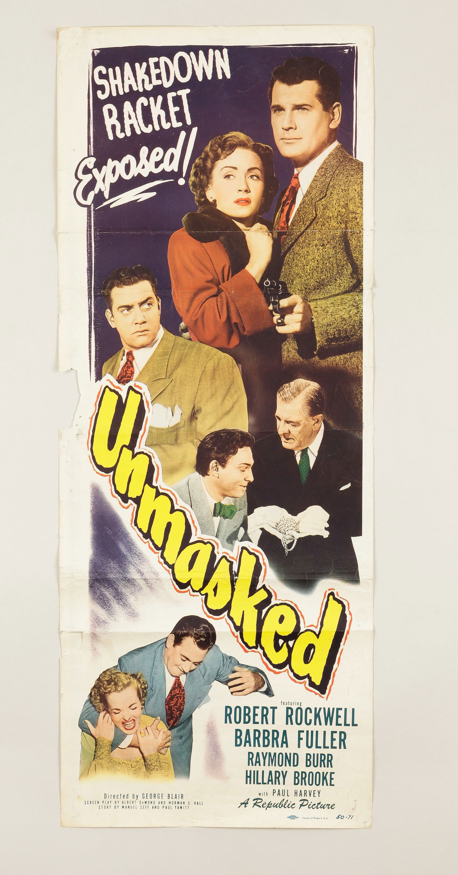 6 VINTAGE MOVIE INSERT POSTERS 1940S-1950S: Six vintage 1940s and 1950s movie insert posters, including inserts for 'Whiplash' (1948), 'Hideout' (1949), 'Unmasked' (1950), 'Hot Lead' (1951), 'The Shanghai Story' (1954), and 'The Bat' (1959). Po