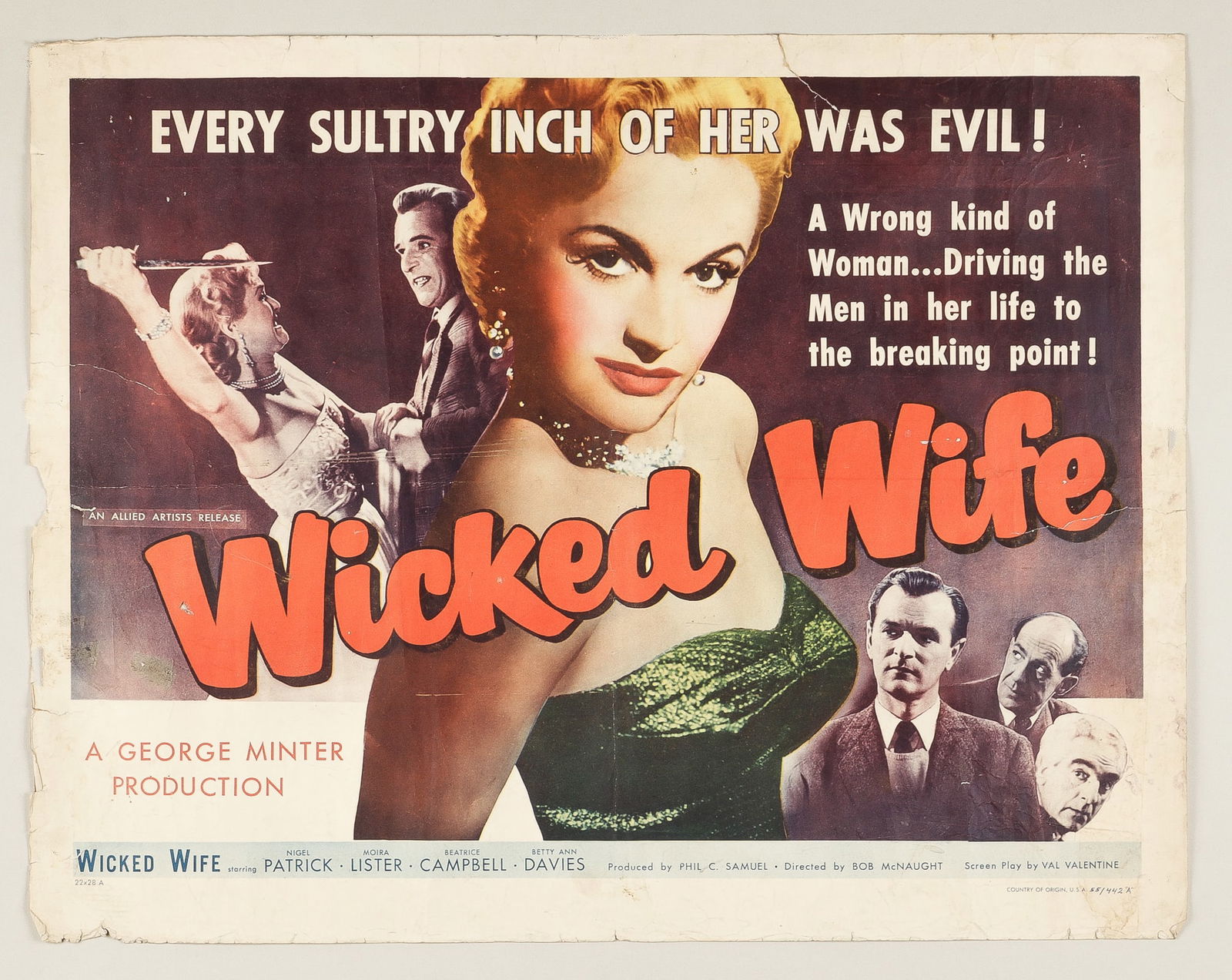 5 VINTAGE HALF-SHEET MOVIE POSTERS: Five vintage half-sheet movie posters, including 'Christmas Holiday' [Universal, 1944], linen-backed, 'The Spider' [20th Century Fox, 1945], linen-backed, 'Wicked Wife' [Allied Artists, 1955], and two
