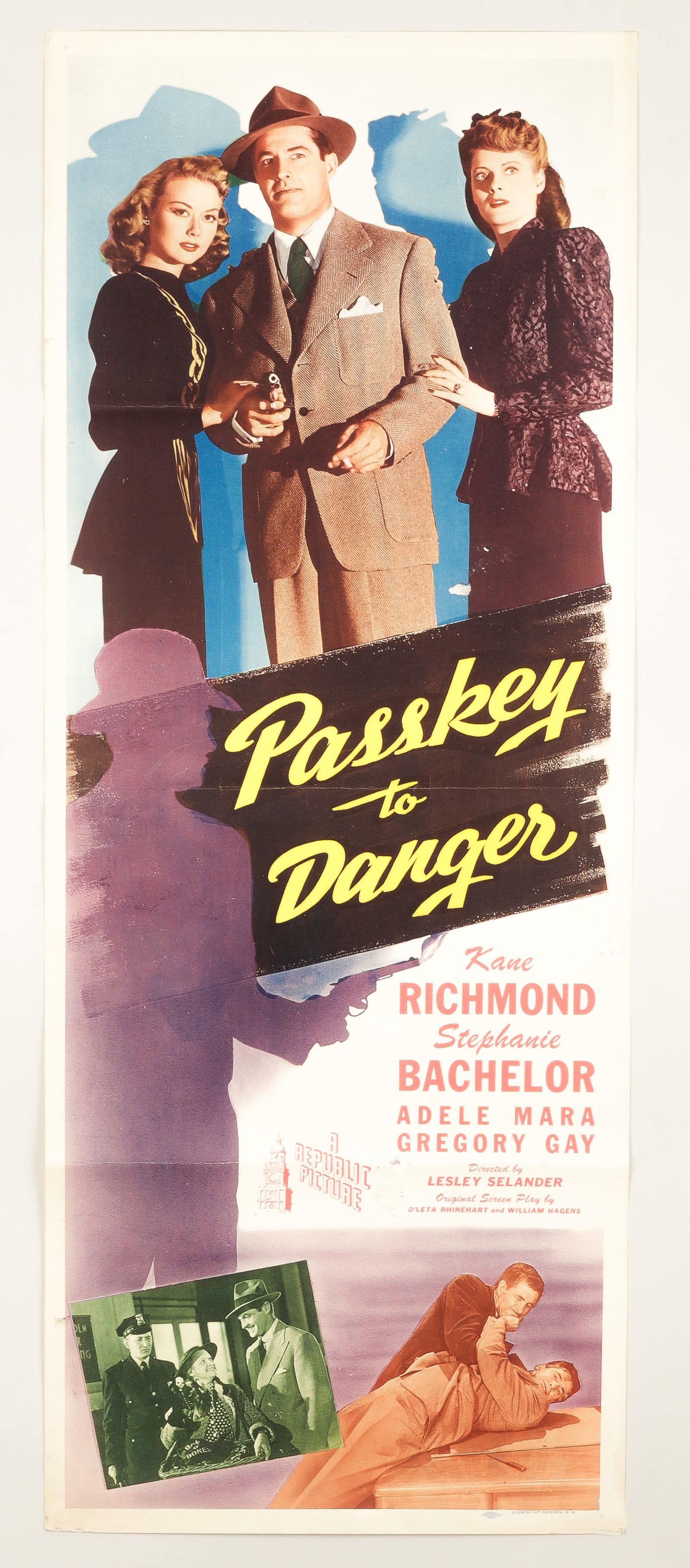 7 VINTAGE MOVIE POSTERS [TARZAN, ELEPHANT STAMPEDE]: Seven vintage movie posters, including 'Passkey to Danger' [Republic, 1946] insert poster, 14 x 36 inches, 'Incident' [Monogram, 1948] insert poster, 14 x 36 inches, 'Tarzans Hidden Jungle' [RKO Pictu