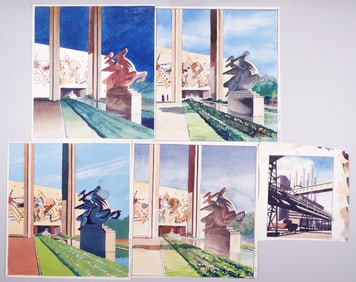 5 LOUIS DE MOLL WATERCOLOR PAINTINGS