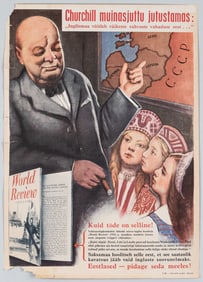 WWII GERMAN-ESTONIAN ANTI-CHURCHILL PROPAGANDA POSTER