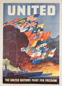 WWII POSTER LARGE UNITED NATIONS FIGHT FOR FREEDOM POSTER BY LESLIE RAGAN