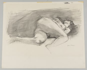 ORIGINAL FEMALE NUDE CHARCOAL DRAWING BY SEYMOUR PEARLSTEIN