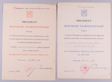 2 CZECH AWARD CITATIONS FOR USSR PARTISAN PILOTS