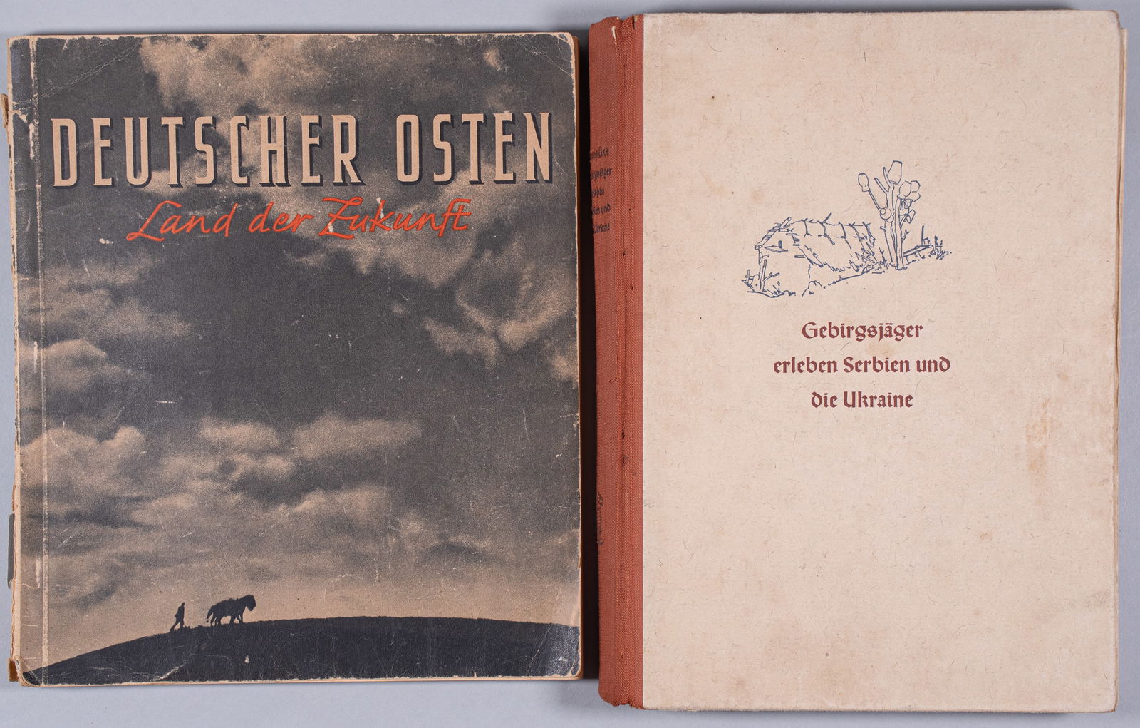 2 WWII GERMAN EASTERN FRONT PHOTO BOOKS: Two WWII German Eastern Front photobooks, including the Hoffmann photobook 'Deutscher Osten Land der Zukuft' [German East Land of the Future], with a foreword by Dr. Goebbels, Heinrich Hoffman Verlag,