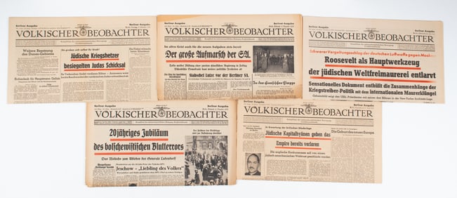 JEWISH WARMONGERS 5x WWII VOLKISCHER BEOBACHTER NEWSPAPERS