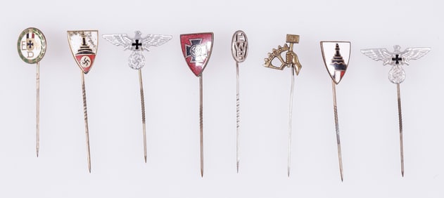 8 WWII GERMAN MEMBERSHIP PINS [NS-RKB, NSOB, EDW]