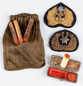 WWII IMPERIAL JAPANESE BULLION CAP BADGES AND SOLDIER STAMPS
