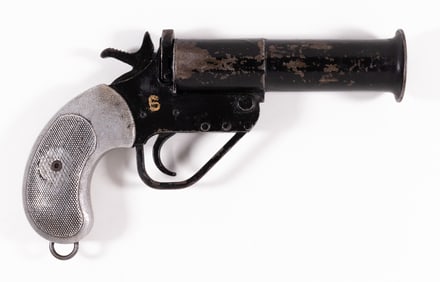ORIGINAL BRITISH WWII WEBLEY NO.1 MK 5 FLARE SIGNAL PISTOL WITH ALUMINUM GRIP
