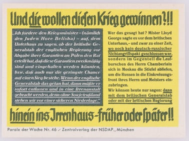 PAROLE DER WOCHE - SLOGAN OF THE WEEK YELLOW ANTI JEWISH PROPAGANDA