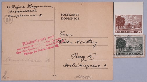 THERESIENSTADT CONCENTRATION CAMP POSTCARD AND STAMPS