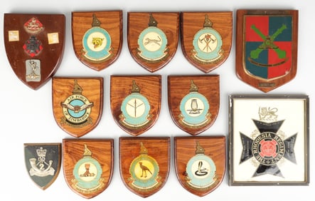 13 VINTAGE RHODESIAN ARMY & ZIMBABWE AIR FORCE WALL PLAQUES