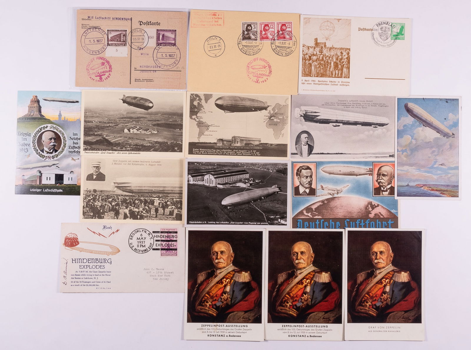 15 HINDENBURG ZEPPELIN POSTCARDS AND COVERS (2 FLOWN COVERS) (1 of 2)