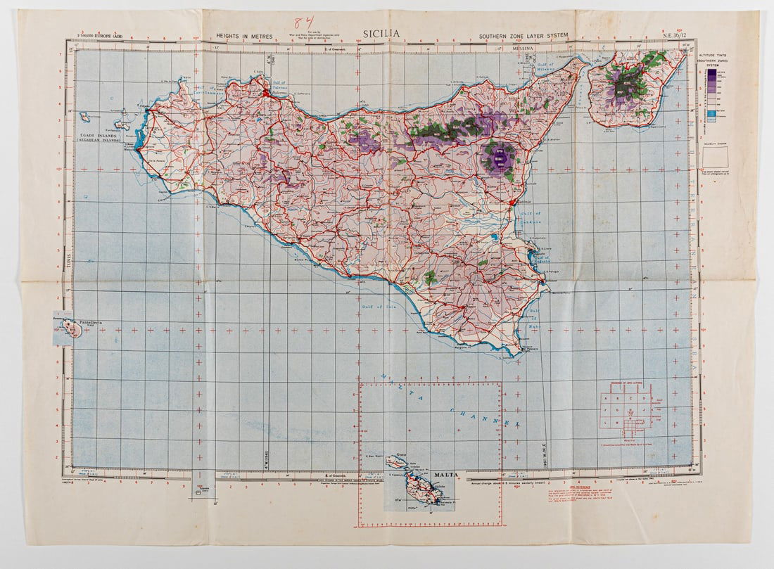 1942 US ARMY SERVICE MAP OF SICILY (1 of 1)
