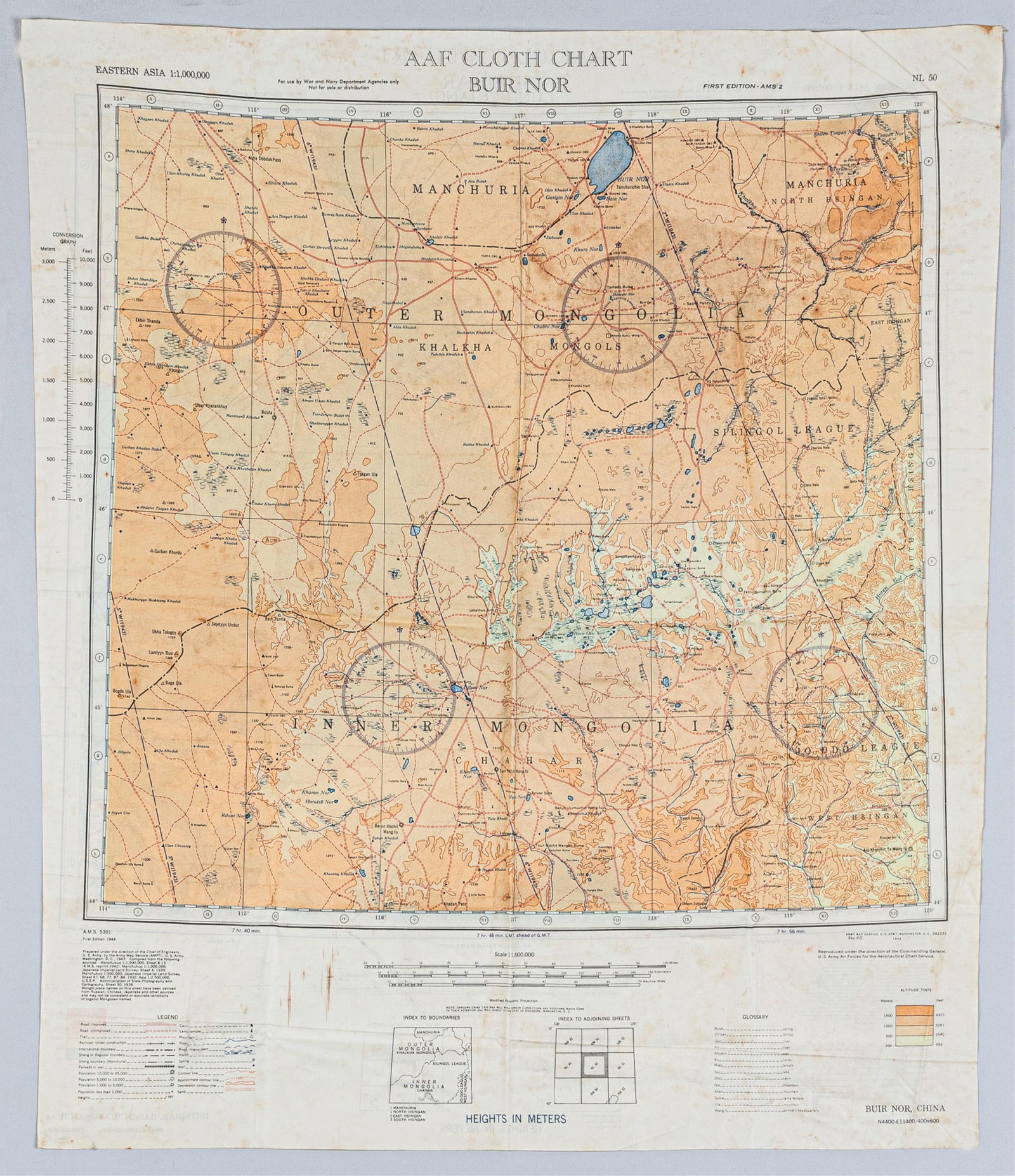 WWII AAF SILK CLOTH ESCAPE MAP [BUIR NOR - TSITSIHAR] (1 of 2)