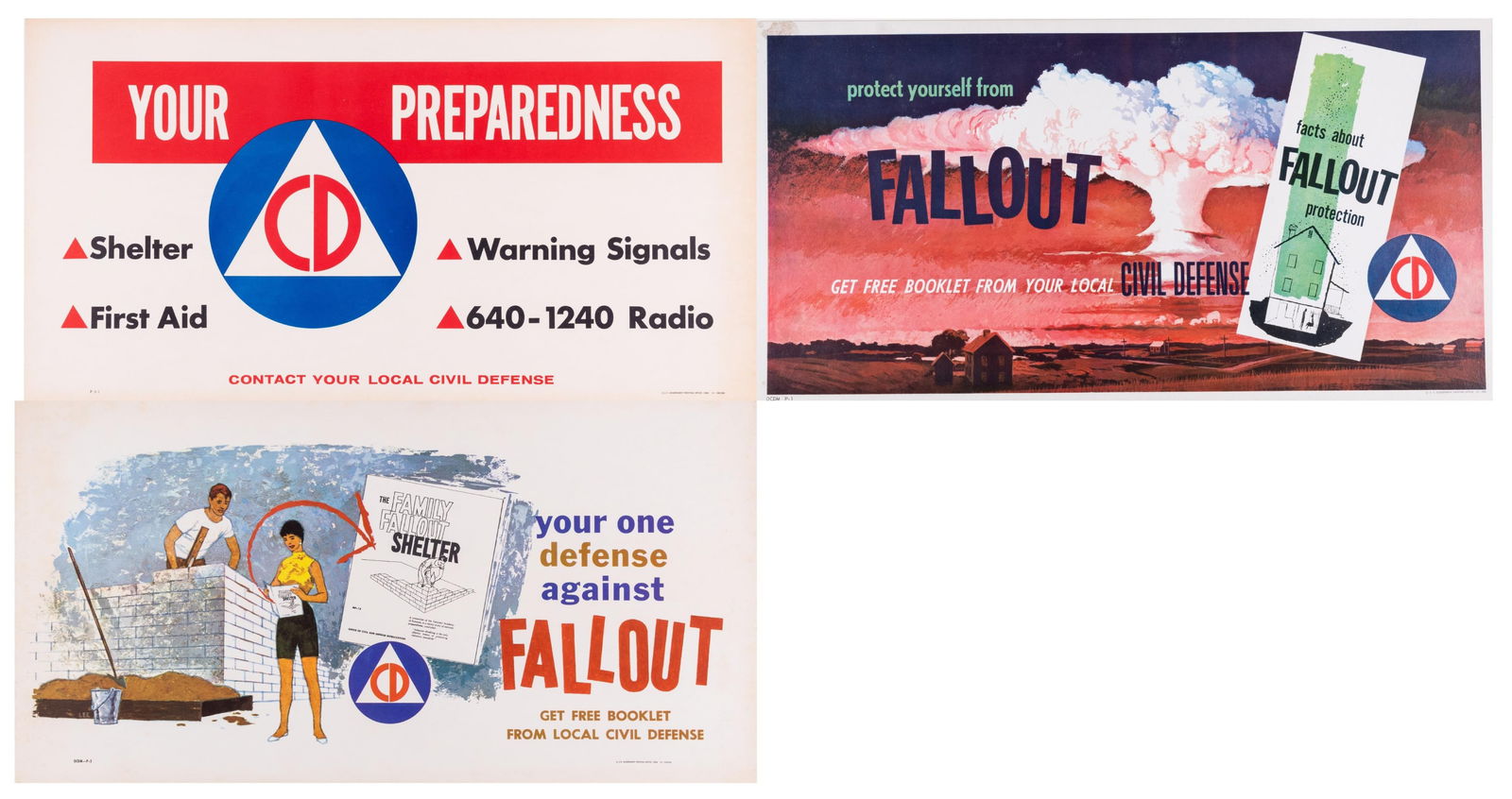 3 NUCLEAR WAR FALLOUT PROTECTION POSTERS (1 of 4)