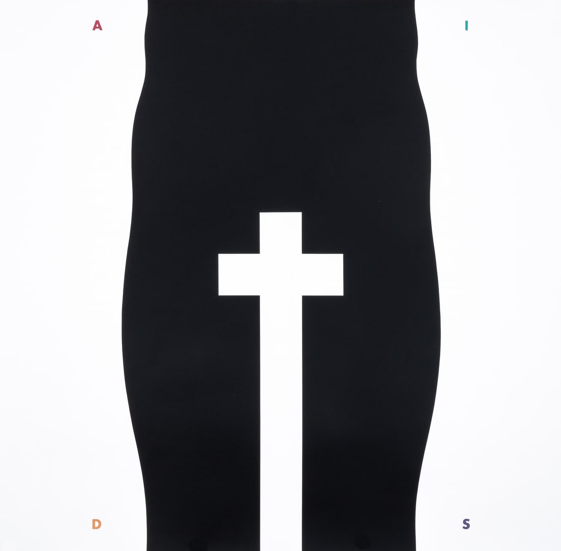 AIDS POSTER 'GRAVE WARNING' SHOSHIN SOCIETY BY MCRAY MAGLEBY: Aids poster 'Grave Warning,' 1990, created for the Shoshin Society, designed by Mcray Magleby (b. 1941). Reproduced with permission by Toppan Printing Co., Japan, 1994, The 100 Best Posters From