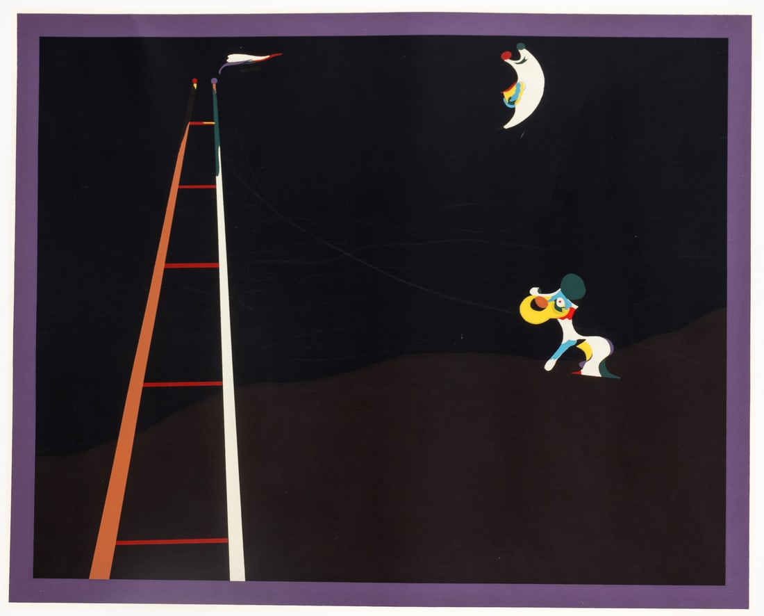 DOG BARKING AT THE MOON JOAN MIRO POSTER: 'Dog Barking at the Moon,' art deco poster, artwork by Joan Miro (1893-1983), ca. 1950s. 20 x 24 inches.