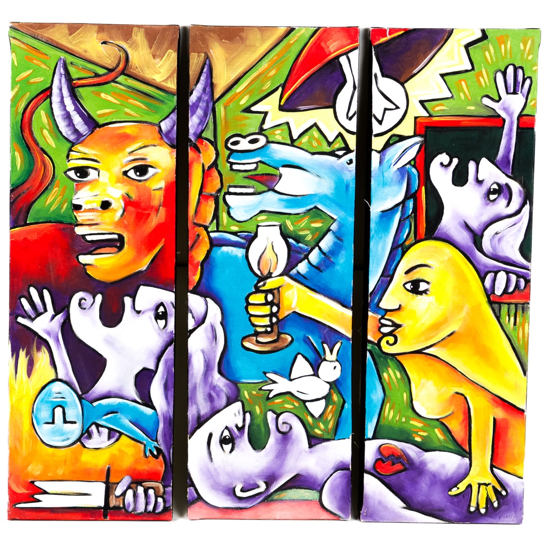 OUTSIDER ART TRIPTYCH - SIGNED K YATES (1 of 1)