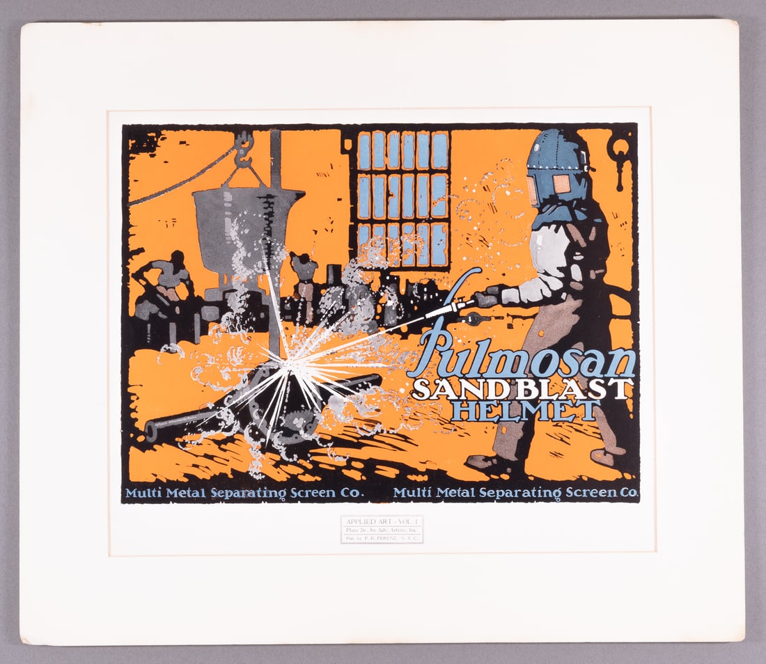 PULMOSAN SANDBLAST HELMET ADVERTISING ENGRAVING PRINT (1 of 2)