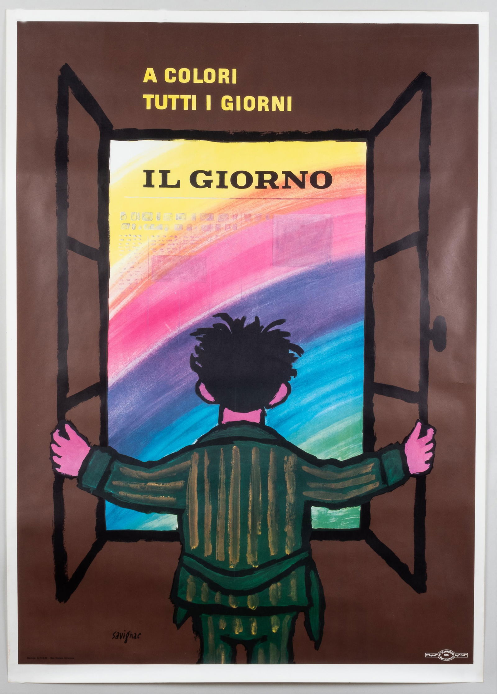 VINTAGE RAYMOND SAVIGNAC IL GIORNO POSTER: Vintage Italian 2 Folglio movie poster, 'Il Giorno,' artwork by Raymond Savignac (1907-2002), 1968. Siempre S.Ti.E.M. - San Donalo Milanese. Approx. 39.5 x 55.5 inches.