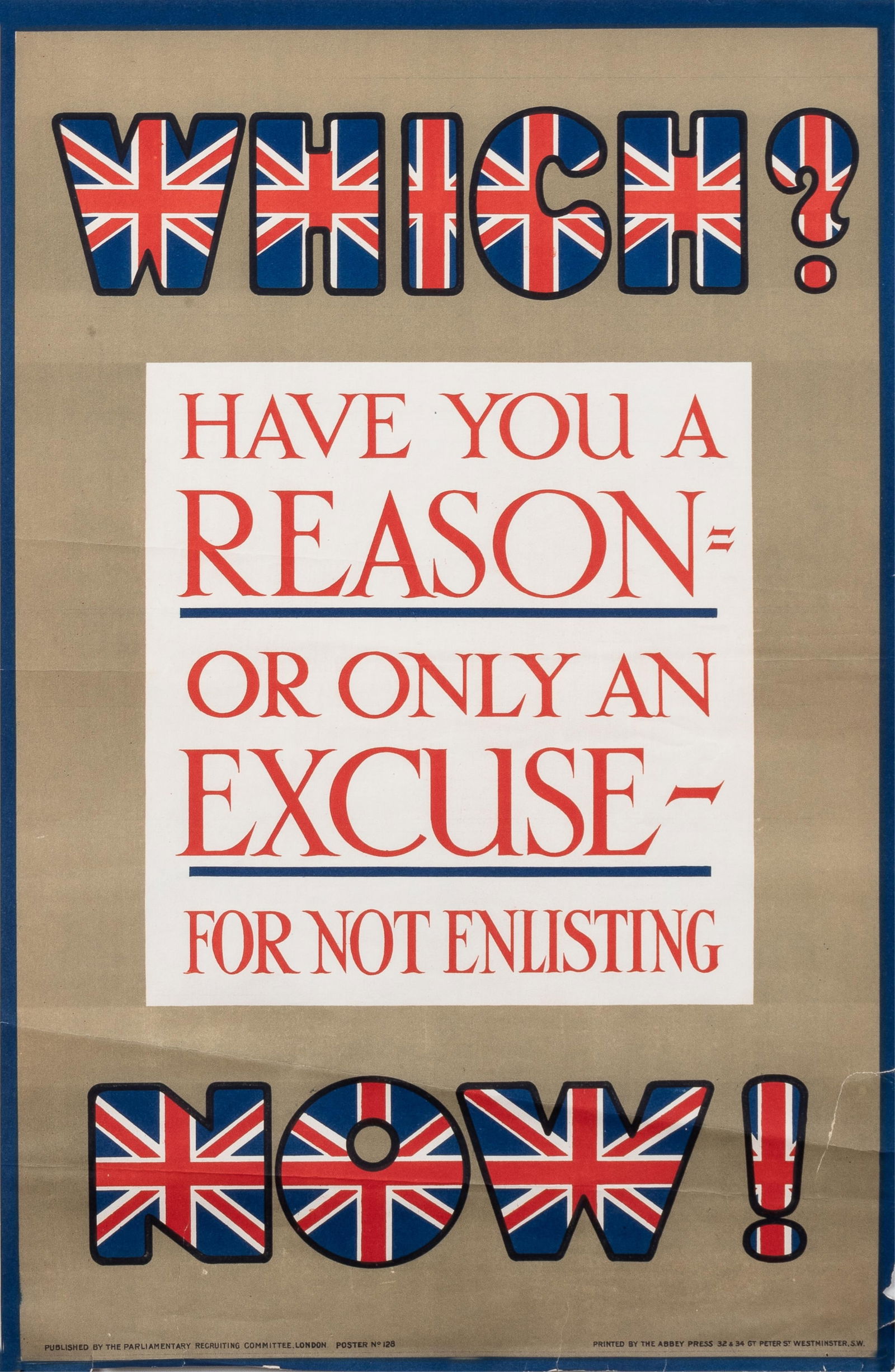 WHICH? NOW! WWI BRITISH RECRUITMENT POSTER (1 of 1)