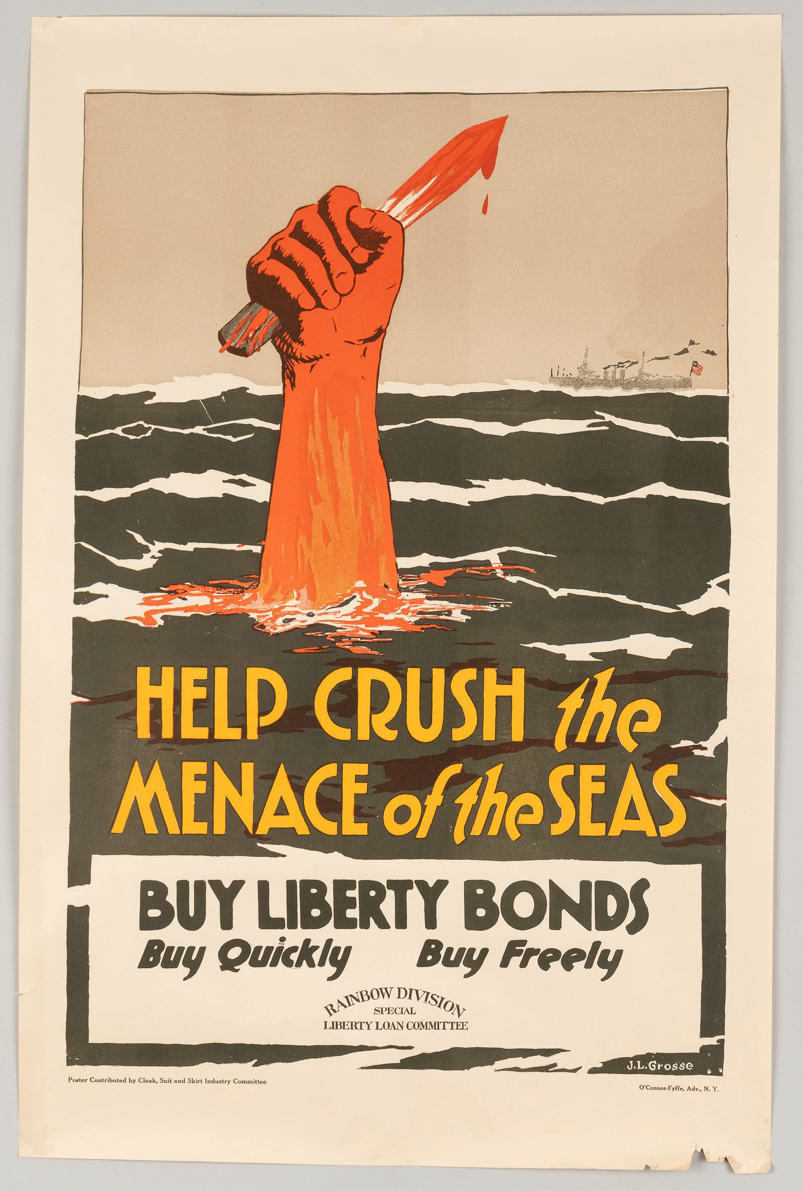 HELP CRUSH THE MENACE OF THE SEAS WWI LIBERTY BOND POSTER (1 of 1)