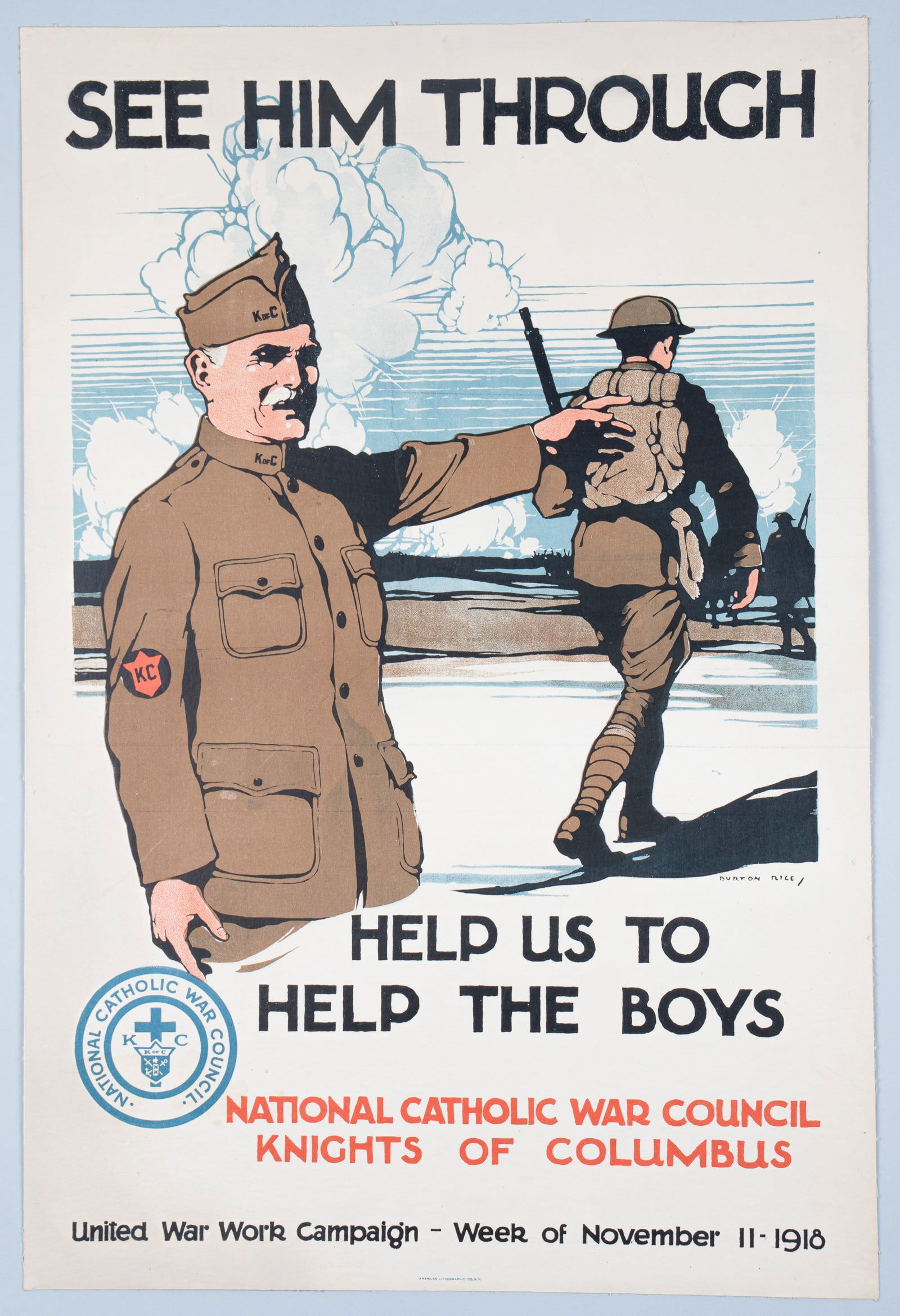 SEE HIM THROUGH KNIGHTS OF COLUMBUS WWI POSTER BY BURTON RICE (1 of 1)